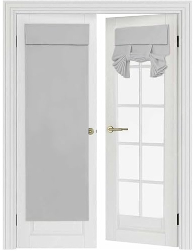 YedZen French Door Blinds, 26W x 68L Inch 95% Blackout Stick On Door Curtains, Thermal Privacy and Light Control, Front Door Curtain with Tie Straps, No Drilling, Light Grey