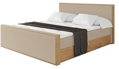 ALTDECOR Boxspringbett mit Matratze und Lattenrost, Topper, Fußteil,Polsterbett mit Bettkasten, Bett mit Stauraum H4-Matratze, Doppelbett, Boxbett - LOLLI9-Z Creme 180x200