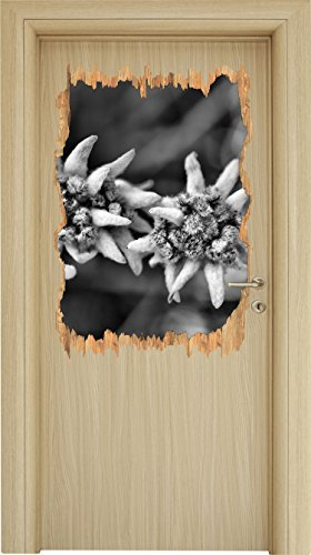 Stil.Zeit Monocrome, Weißes Edelweiß Holzdurchbruch im 3D-Look, Wand- oder Türaufkleber Format: 92x62cm, Wandsticker, Wandtattoo, Wanddekoration
