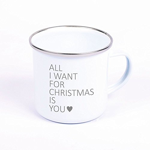 Metalltasse Emaille Look All I want for Christmas is you (Motiv: mit einem Herz) - Geschenk Weihnachten Geschenkidee Nikolaus Adventskalender