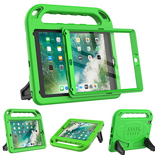 Surom Case for iPad 6th/5th Gen 9.7 2018/2017, Air 2/Pro9.7, Green | Built-in Screen Protector, Shockproof Light Weight Case for Kids, Protable Handle, Stable Stand