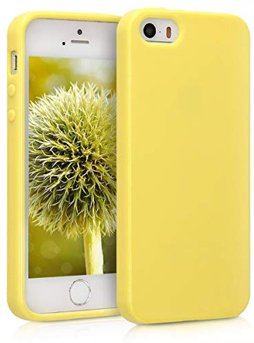 kwmobile Hülle kompatibel mit Apple iPhone SE (1.Gen 2016) / iPhone 5 / iPhone 5S Hülle - weiches TPU Silikon Case - Cover geeignet für kabelloses Laden - Pastellgelb matt