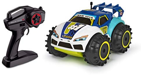 Dickie 201119132 Toys RC Amphy Rider, ferngesteuertes Amphibien-Fahrzeug, 2-Kanal-Funksteuerung, Allradantrieb, 360-Grad-Drehung, 20 cm, blau/weiß/gelb