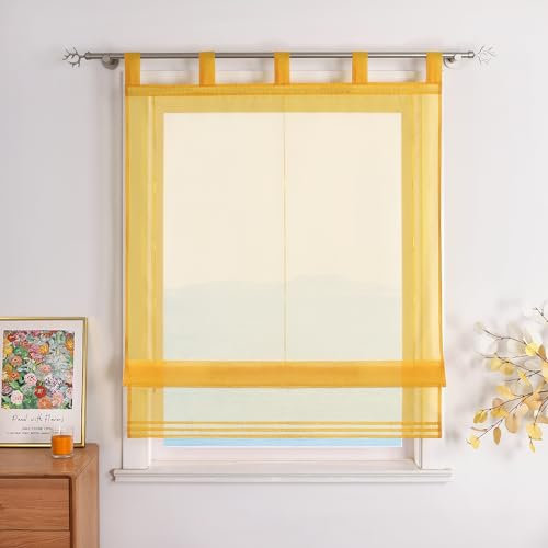 ESLIR Raffrollo mit Schlaufen Raffgardinen Gardinen Küche Transparent Schlaufenrollo Vorhänge Modern Voile Gelb BxH 140x155cm 1 Stück