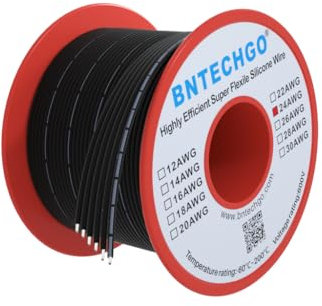 BNTECHGO 24 Gauge Silicone Ribbon Cable Copper Wire 6P Flat Cable 24 AWG Flexible Soft Silicone Rubber Parallel Wire Stranded Tinned Copper Wire 6 Pin Black 25 ft