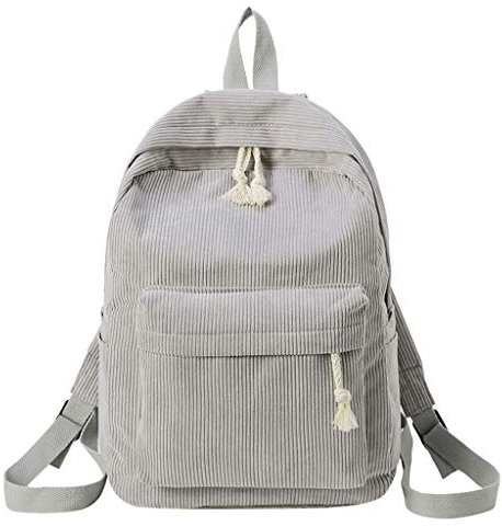 Lazzboy Bag Women Girls Vintage Corduroy Soft Backpacks Solid Plain Student Bags Striped School Daypack(Grey,11.02(L) x4.72(W) x15.75.0(H))