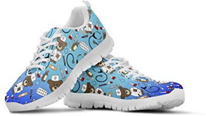 Showudesigns Damen Laufschuhe Atmungsaktiv Gym Turnschuhe Freizeit Sportschuhe Sneaker Krankenschwester Schuhe Karikatur Bär Nurse Bear Schuhgröße 38 EU