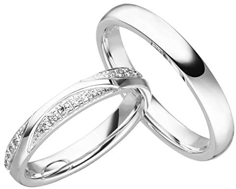 JC Trauringe Silber 925 Paarpreis Eheringe Silber I Edle Verlobungsringe 3,5 mm breit I Partnerringe mit Gravur in edler Schatulle I 2 Hochzeitsringe Herrenring ohne & Damenring mit Steinen I LC137-S