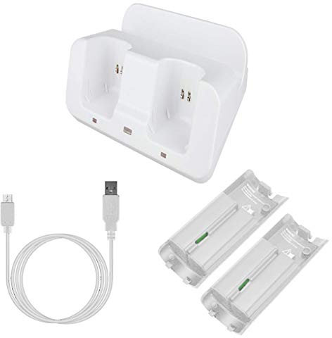 Station de Charge zkm Chargeur de Station d'accueil pour télécommande Wii pour Manette de Jeu Wii U avec Cordon de Charge pour Batteries Blanc