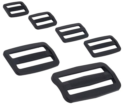 Clamp ladder buckles for 25 mm wide webbing straps, 10 pieces, in black, made of plastic, ladder strap for threading, replacement web buckle, web tag repair, backpack clip, webbing strap