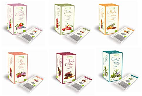 Regina di Fiori Biologica | Infusi e Tisane per la tua giornata | Assortimento completo della Linea Biologica Infusi e Tisane Regina di Fiori | 90 filtri in 6 confezioni da 15 filtri l'una