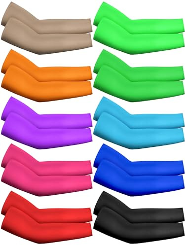 Geyoga 10 Pairs Arm Sleeves Kids Compression Football Baseball Ice Cream Arm Sleeves Youth UV Protection Breathable Cooling(Mixing Colors,4-8 Years,Simple Pattern)