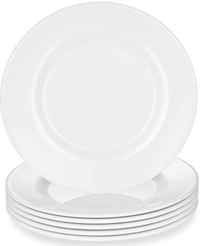 HSDT Melamine Dinner Plates,Round,Wide Side, Deep Plate,White,8 Inches,Set of 6,PYW-8-06