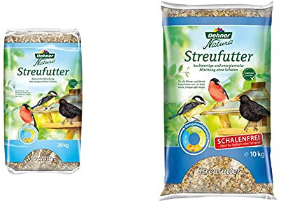 Dehner Natura Wildvogelfutter, Streufutter, 20 kg & Natura Wildvogelfutter, schalenfreies Streufutter, 10 kg