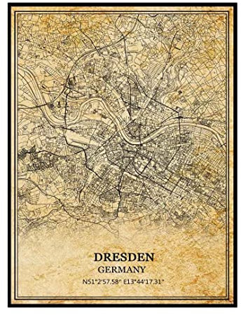 TANOKCRS Dresden Deutschland Vintage Karte Poster Kunstwerk Wandkunst Stadt Straße Karte Druck Reise Souvenir Geschenk Heimdekoration ungerahmt