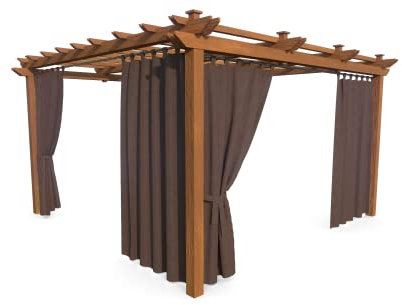 HOME DEKO Terrassenvorhang, Wasserdichter Gartenvorhang für Terrasse, Balkon, Pergola & Pavillon, Schlaufen mit Klettverschluss, Schutz vor Sonne, Regen & Wind, Braun, 200 x 155 cm, 4 Stück