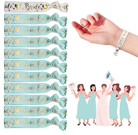 YeahBoom JGA Armbänder Set,1 Bride + 10 Team Bride,Team Bride Armbänder,als Accessoire und Deko zum Junggesellenabschied,für Bachelorette Party,Haargummi Accessoires,Braut Hochzeit,Frauen Dekoration