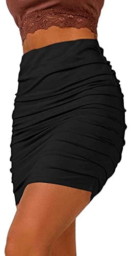 AMABILEMIA Gonna Sexy Donna Corta Nera a Vita Alta Mini Gonna Elegante Aderente Elasticizzata con Pieghe Casual AM047