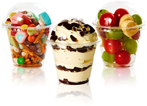 Vplus 200 Pack 9 OZ Plastic Cups With Lids (Dome or Flat), 9 OZ PET Crystal Clear Cups, Disposable Plastic Cups For Parfait, Fruit, Desserts, Snacks, Yogurt, and Jelly