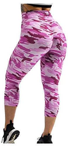 Kurz geschnittene Damen-Leggings, Trainingshose, Kompression, Yoga, Caprihose, Fahrradhose Masken Erwachsene Schwarz (Purple, L)