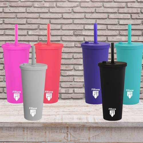 Filliano Bicchiere con cannuccia e coperchio Tumbler a doppia parete, Bicchiere per bevande 710ml Caffè, Tè, Borraccia con cannuccia , tazza con tappo , Tumbler con cannuccia