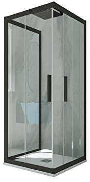 Mampara de ducha 3 lados deslizante 80x120x80 CM de PVC Negro Mate H 200 Vidrio Transparente mod. Kolors Trio