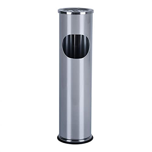 Edelstahl Mülleimer Standaschenbecher für draußen mit Aschenbecher für draußen Zigaretten Mülleimer Metall, rostfrei, 8 Liter Volumen, DxH 14x54 cm