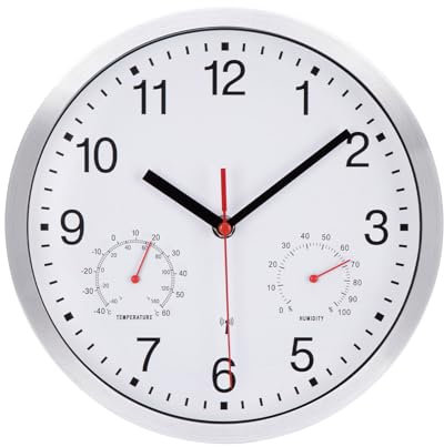 VIVILINEN Funkuhr Mit Thermometer Hygrometer Geräuschlos Wanduhr Ohne Tickgeräusche Funkwanduhr Lautlos Wanduhr Nicht Tickend Hängeuhr für Wohnzimmer Schlafzimmer Büro Küche 10 Zoll (Weiß)