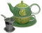 AMA-Feinkost Tea for one Set Goa aus Keramik handbemaltes Unikat mit Goldauflage satte Grüntöne mit feinem Rankendekor ideal für eine Person (Tea for one mit Filter)
