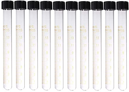 SKYPRO Lot de 10 tubes à centrifuger gradués en verre de 15 ml avec bouchons à vis Résistants à haute température Tubes de test étalonnés