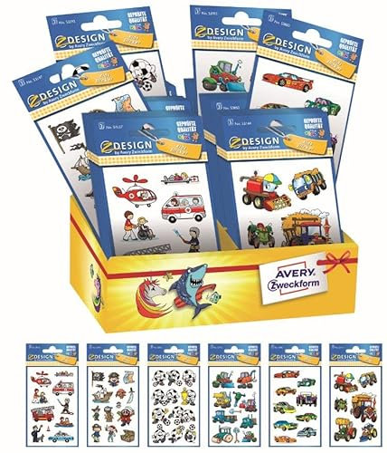 Avery Italia 48666 - Set mit 60 Aufklebern für Kinder, 6 Motive, insgesamt 60 Stück