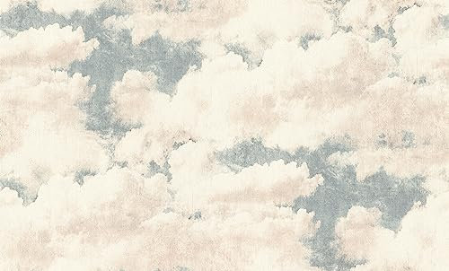 Rasch Tapete 974720 - Vliestapete mit Wolken in Blau und Weiß mit leichter Vintage Leinenstruktur - 10m x 1,06m - Doppelbreit