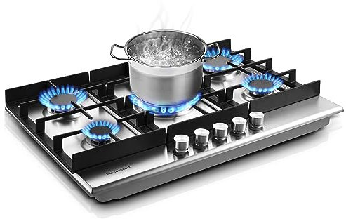 Eascookchef 30 inch Gas Cooktop, Gas Stove Top with 5 High Efficiency Burners, Bulit-in Stainless Steel Gas Hob for Kitchen, NG/LPG Convertible Gas Stovetop, Thermocouple Protection