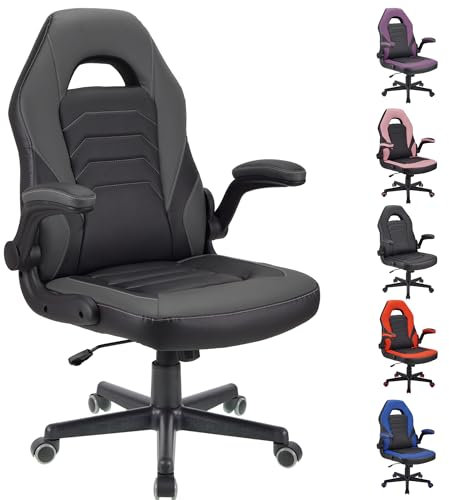 WangPangzi Gaming Chair Office desk chair,Adjustable Computer Chair PC Chairs Ergonomic High Back Office Racing Chair with Armrest,Swivel Leather Desk Chairs(Grey), 6061