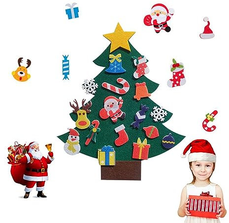 Albero di Natale in Feltro, Feltro Albero Natale con 17 Aecorazioni Rimovibili, Bambini Fai da te Feltro Albero di Natale Regali Di Natale Per Bambini, Decorazioni Natalizie Da Parete Per Porte