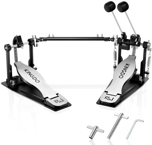 Double Bass Drum Pedal 2 Chain Double Kick Drum Pedal with 2 Way Beater Heads and Drum Keys for Drummer