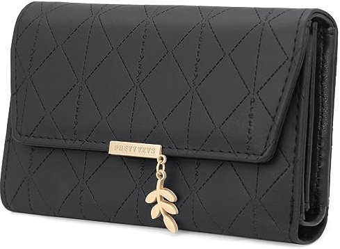 REETEE Damen Geldbeutel aus Weichem Veganem Leder Kleine Portemonnaie Damen mit Vielen Fächern, Mini Portmonee Damen mit Münzfach und Kartenfächer Frauen Geldbörs (M-schwarz)