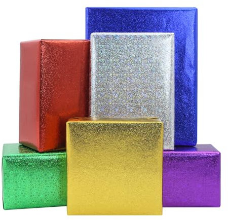 Glitzer-Geschenkpapier, 6 Blatt, Mehrfarbig - Laserstern, Gold, Silber, Rot, Grün, Lila, Blau - Für Geburtstag, Weihnachten, Retro, Neon-Party - Glitzer-Origami-Papier, 70