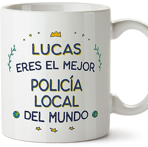 MUGFFINS Tazas Personalizadas para POLICÍA LOCAL hombre - En Español - Mejor del Mundo - 11 oz / 330 ml - Regalo Personalizable original y divertido