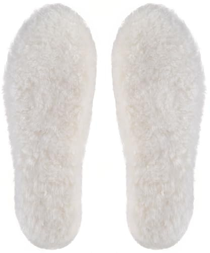 7STROBBS Semelles Chaudes Peau de Mouton pour Femme Homme,Semelles en Laine épaisse Fourrure Hiver Thermiques pour Chaussures,Pantoufles ou Bottes,Blanc,40EU