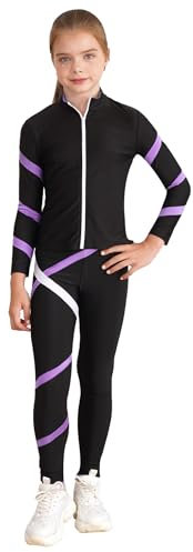 Freebily Kinder Eiskunstlauf Anzug Mädchen Eiskunstlauf Jacke Hose Übung Trainingsoutfit Sport Set Langarm Sweatjacke Leggings Tanzkleidung Hellviolett_B 134-140