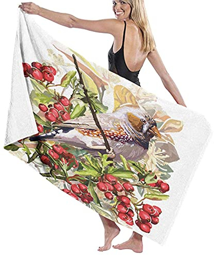 GQWJKSZ Große weiche Mikrofaser-Badetuch-Decke, Vogel- und Sträucher-Druck, Badetuch, Strandtuch für Familien, Hotelreisen, Schwimmen, Sport, 132 x 81 cm