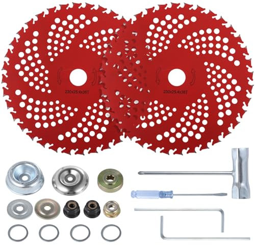 2 PCS Carbide Brush Cutter Blades 9 Inch 36 Tooth, Circular Saw Brush Blade with Universal Adapter Kit, Tipped Trimmer Weed Eater Blades, Compatible with Husqvarna, Stihl, Fsx