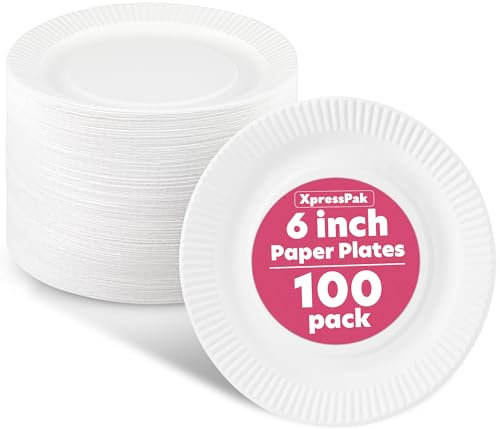 Small Paper Plates - [100-Pack] - (6-Inch Round) - White 6 Inch Paper Plates, Lightweight Uncoated Disposable Plates - For Crafts, Events, Projects, Dry Foods & General Use