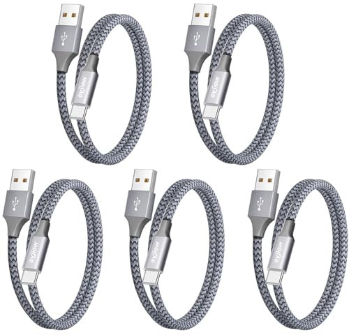 eyjiew Short USB A to USB C Cable[0.5m, 5Pack], Type C Charger Cable 3A Fast Charging, USB C Car Charger Lead for iPhone 15 16 17 Pro Max,for Samsung Galaxy S24 S23 S22 S21,Note 10 9 8