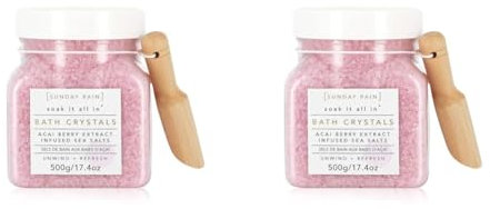 Sunday Rain Luxury Nourishing Bath Crystals, Vegan & Cruelty-Free with Vitamin Rich Acai Berry Extract & Natural Sea Salts, 500g (Pack of 2)