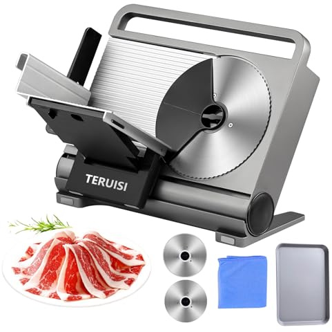 TERUISI Meat Slicer, 200W Electric Meat Slicer Machine Food Slicer, Foldable Deli Meat Cutter With 2 Removable 7.5 Stainless Steel Blade, 0-15mm Adjustable Thickness For Home Use, Meat, Cheese, Bread