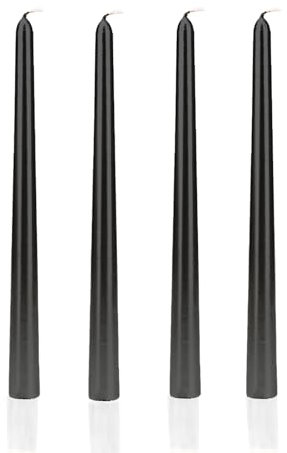 Ovaletta 4 Stück Stabkerzen Schwarz, Spitzkerzen, Lange Kerzen für Hochzeit, Geburtstag - Höhe 25 cm, Durchmesser 2,1 cm, Brenndauer ca. 7 Stunden
