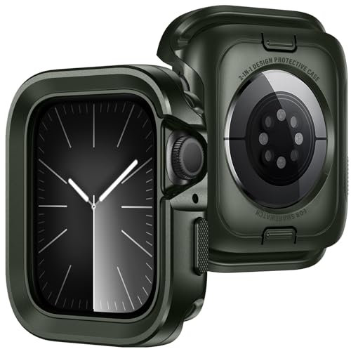 ZZDZZ 2 en 1 Funda Compatible con Apple Watch SE Series 6/5/4 44mm, Dura Metál Bumper Resistente Arañazos Protección Carcasa para Apple Watch 44mm (Verde Militar)