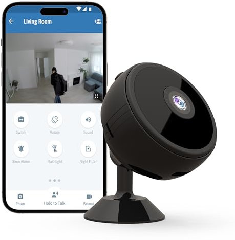 ZHENHAN Telecamera WiFi Interno con Sirena Allarme, Batteria Ricaricabile | Mini Telecamera Sorveglianza 2K HD | Videocamera Interno a Batteria, Visione Notturna, App Controllo